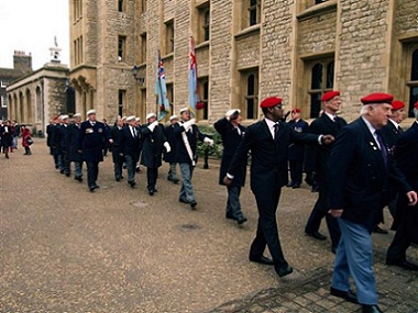 A picture of the group marching behind the RMPA parade